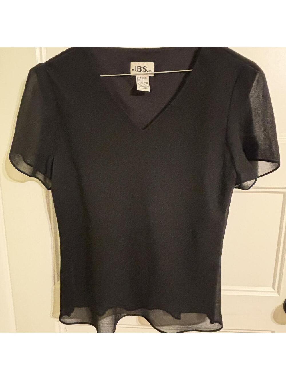 J.B.S. Ltd. Black V-Neck Sheer Sleeve Polyester Top Size 12